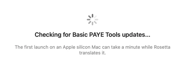 PayrollRTI window saying it is checking for Basic PAYE Tools updates